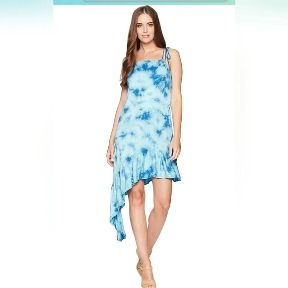 NWT Green Dragon Women's Midi Dress w/Assymetrical‎ Hem, Sky Blue Size Large - Picture 1 of 11